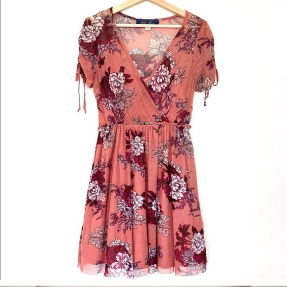 Francesca’s Floral Terracotta Mesh lined A line dress pink red purple white NWT - Picture 1 of 5